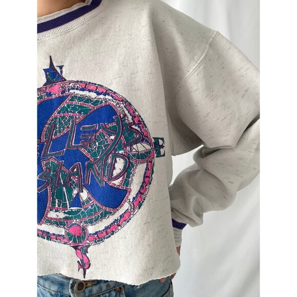 90s vintage grey kelleys island retro graphic one size cropped pullover sweater - Picture 7 of 10